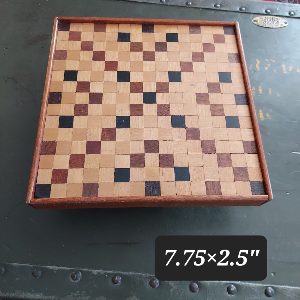 Vintage Wooden Checkered Rotating Display Stand Lazy Susan Base Crafts Decor